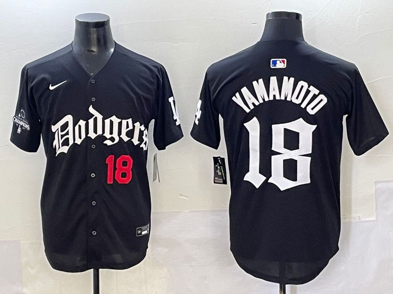 Men 2025 Los Angeles Dodgers #18 Yamamoto Black Seventh generation Joint Name Nike MLB Jersey style 4->los angeles dodgers->MLB Jersey